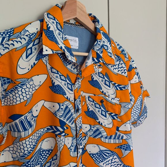 Men's Sovereign Code Los Angeles Button Short Sleeve Koi Fish Shirt Sz Small - Picture 6 of 14